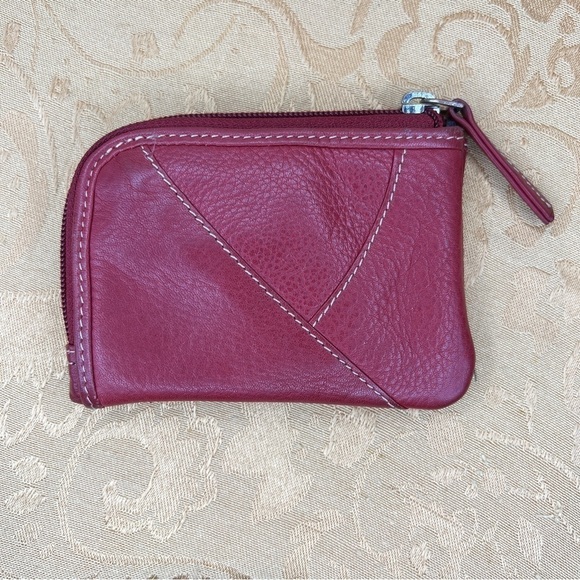 Red Leather Vintage Key Coin Purse Mini Bag Zip Closure Paul And Taylor - Picture 5 of 7